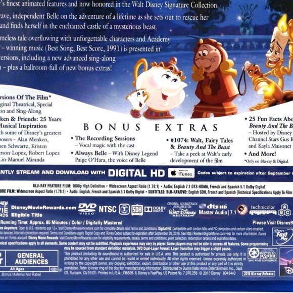 DISNEY BEAUTY AND THE BEAST 25th Anniversary Edition Blu-ray + DVD Two-Disc Set - Picture 4 of 5